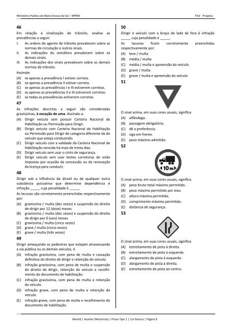 Auxiliar - Motorista - Tipo 1 - FGV Projetos