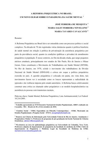 Um Novo Olhar sobre o Paradigma da Saúde Mental - Associação ...