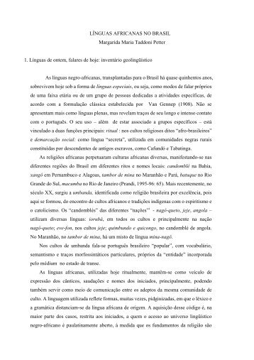 LÍNGUAS AFRICANAS NO BRASIL Margarida Maria Taddoni Petter ...