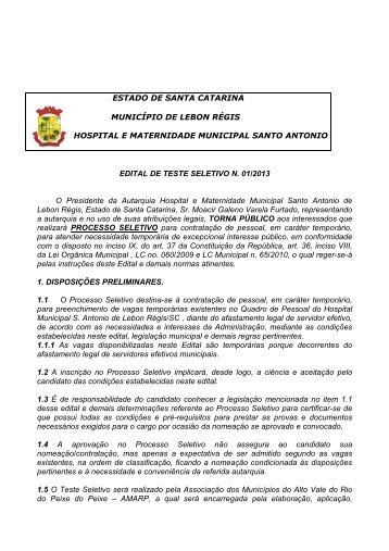 estado de santa catarina município de lebon régis ... - PCI - Concursos