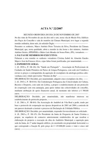 ACTA Nº 22 - Câmara Municipal de Mesão Frio