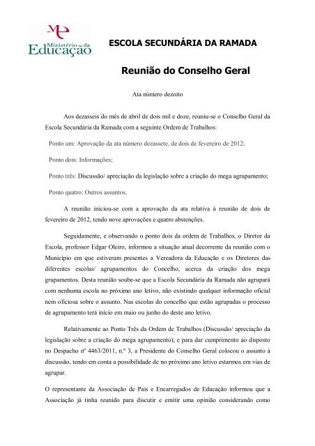 Reunião do Conselho Geral - Escola Secundária da Ramada ...