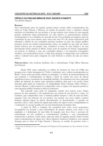 Crítica e cultura nas obras de Volpi, Dacosta e Pancetti - Unicamp