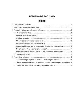 REFORMA DA PAC (2003) INDICE