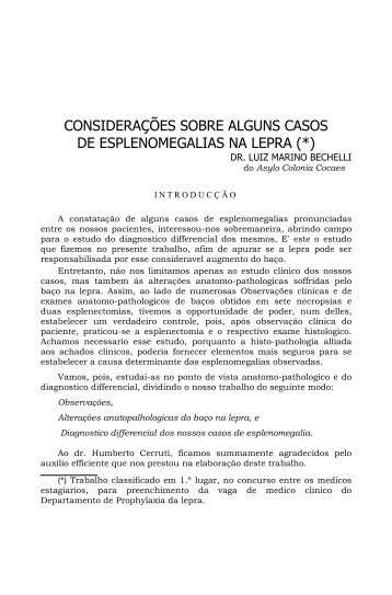 considerações sobre alguns casos de esplenomegalias na lepra