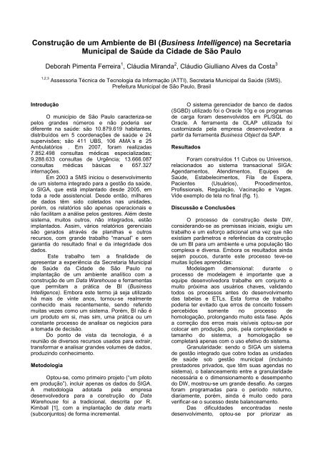 Construção de um Ambiente de BI (Business Intelligence) na ... - SBIS