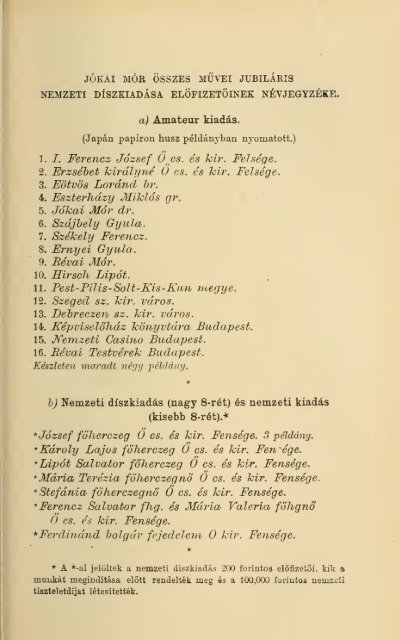 A Jókai-jubileum ; és a nemzeti diszkiadás története : az ... - MEK