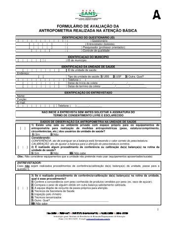 formulário de avaliação da antropometria realizada na ... - Redesans