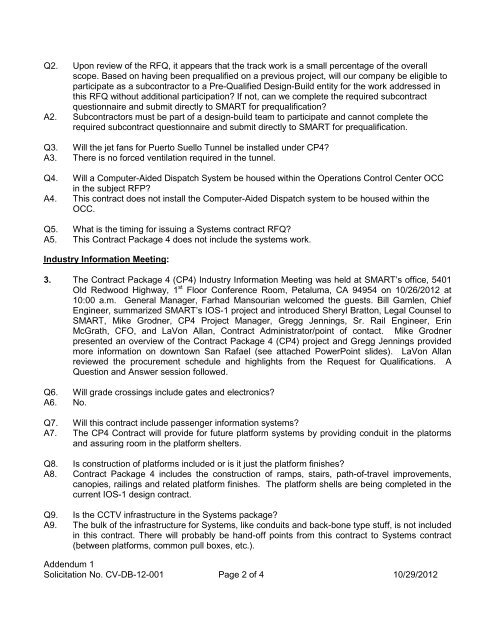 Addendum 1 to CP4 RFQ (Issued on October 29, 2012)