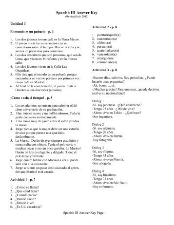 Spanish III Answer Key