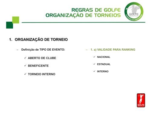 Regras de Golfe organização de Torneios