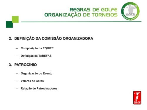 Regras de Golfe organização de Torneios
