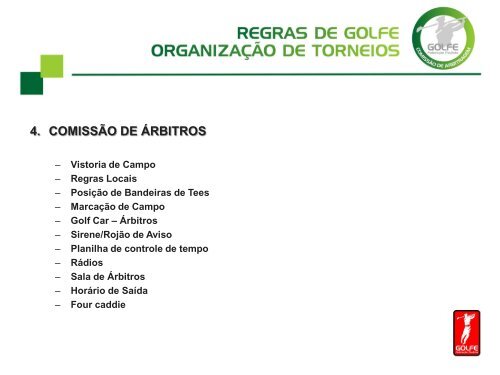Regras de Golfe organização de Torneios