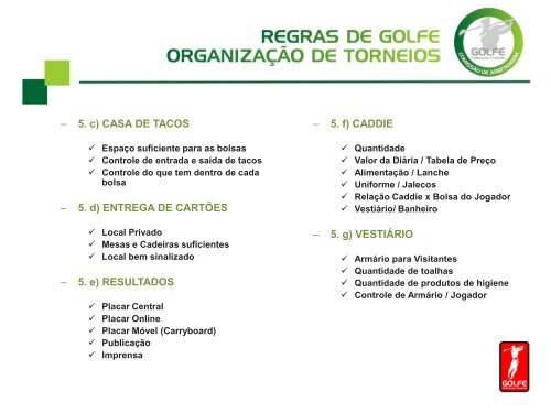 Regras de Golfe organização de Torneios