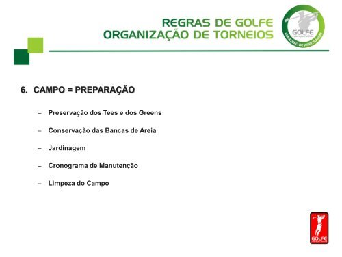 Regras de Golfe organização de Torneios