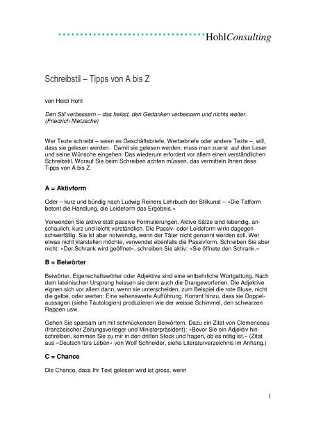 Artikel 005_2008_Schreibstil - Tipps von A bis Z - Hohl Consulting ...