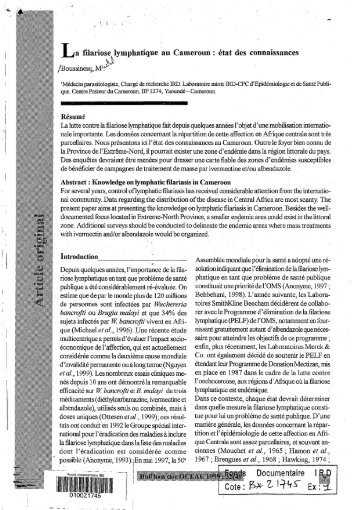 La filariose lymphatique au Cameroun : état des connaissances - IRD