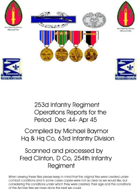253d lnfdnirv Regimen'r - 63rd Infantry Division