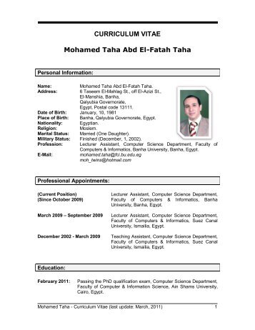 CURRICULUM VITAE Mohamed Taha Abd El-Fatah Taha