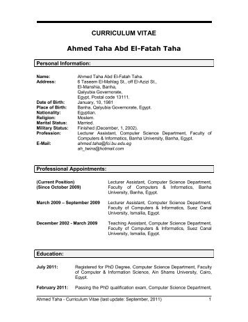 CURRICULUM VITAE Ahmed Taha Abd El-Fatah Taha