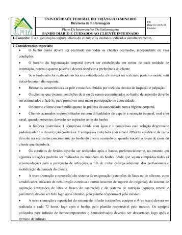 Banho diário e cuidados ao cliente internado - UFTM