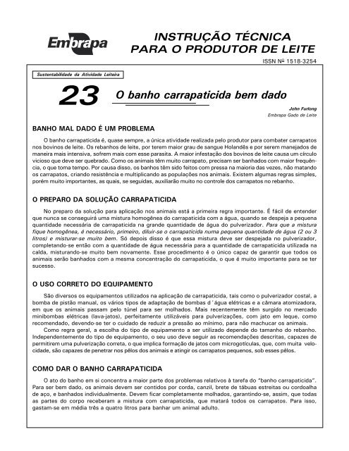 O banho carrapaticida bem dado - Embrapa Gado de Leite