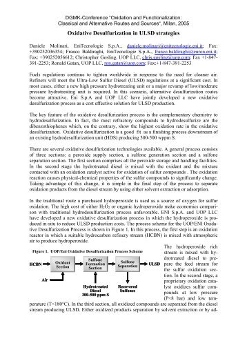 Oxidative Desulfurization in - DGMK