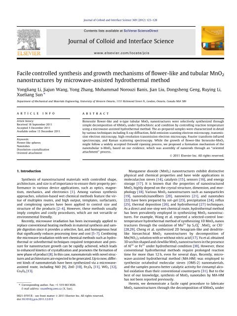 Journal of Colloid and Interface Science - Western Engineering ...