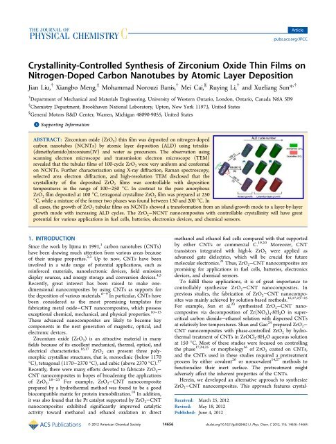 Crystallinity-Controlled Synthesis of Zirconium Oxide Thin Films 