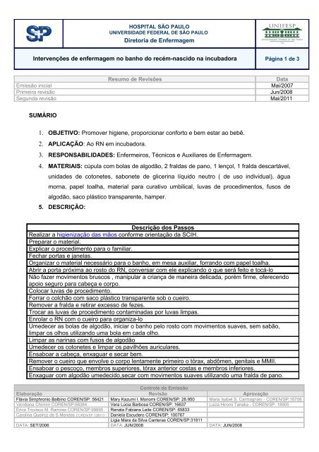 Intervenções de enfermagem no banho do recém-nascido ... - Unifesp