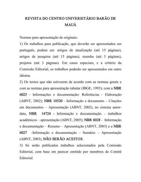 1) Os trabalhos para - Centro Universitário Barão de Mauá