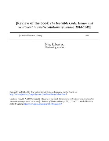 The Invisible Code: Honor and Sentiment in Postrevolutionary