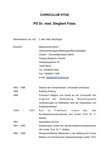 CURRICULUM VITAE PD Dr. med. Siegbert Faiss - DGVS