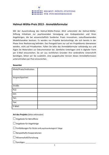 Helmut-Wölte-Preis 2013 -  Anmeldeformular - DGVS