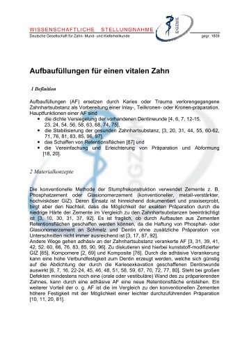 (282 KB) Aufbaufüllungen für einen vitalen Zahn - Deutsche ...