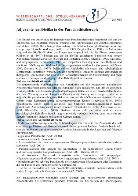 Adjuvante Antibiotika in der Parodontitistherapie - Deutsche ...