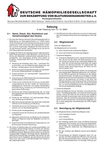 Satzung der DHG (PDF Version) - Deutsche Hämophiliegesellschaft