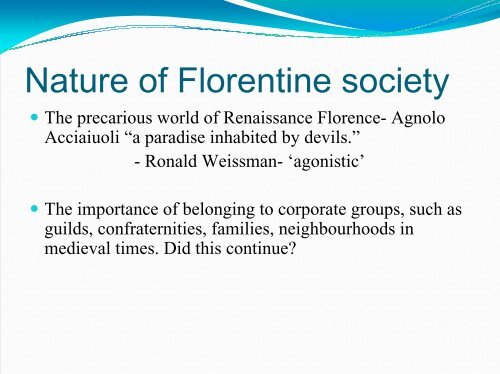 Social Life in Renaissance Florence - HTAV