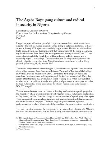 The Agaba Boys: gang culture and radical insecurity in Nigeria