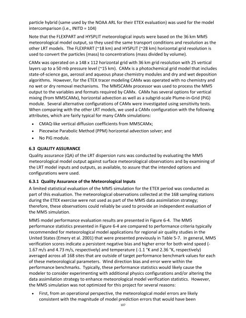 Documentation of the Evaluation of CALPUFF and Other Long ...