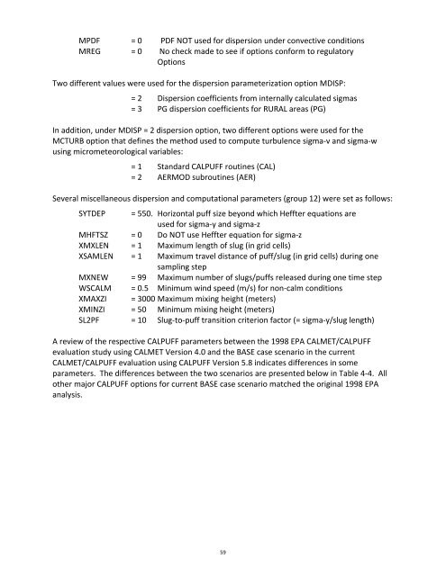 Documentation of the Evaluation of CALPUFF and Other Long ...