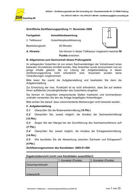 Immobilienbewertung 2. Teilklausur: Gutachte - DIA Consulting AG