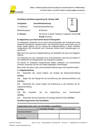 Immobilienbewertung 2. Teilklausur: Gutachtenplausibilisieru