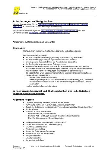 Anforderungen an Wertgutachten - DIA Consulting AG