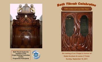 the naming of our Chapel in honour of Rabbi Avraham & Leona z”l ...