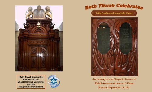 the naming of our Chapel in honour of Rabbi Avraham & Leona z”l ...