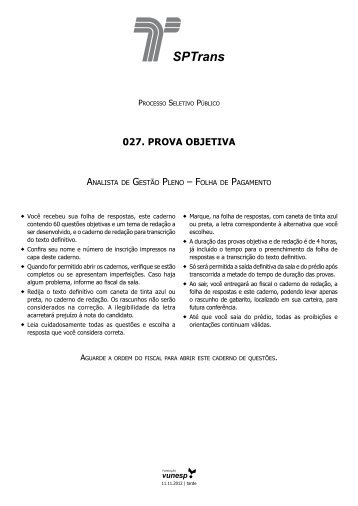 027. PROVA OBJETIVA - Questões de Concursos