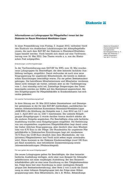 Information zu Lohngruppen für Pflegehelfer - Diakonie Düsseldorf