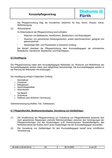 Heimvertrag Kurzzeitpflege SOF - Diakonie Fürth