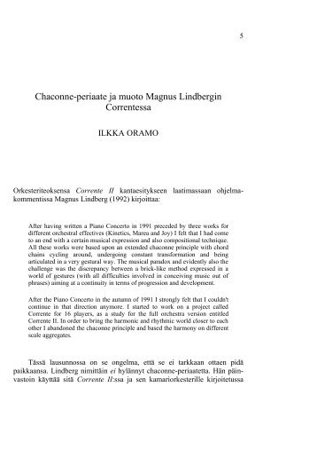 Chaconne-periaate ja muoto Magnus Lindbergin Correntessa